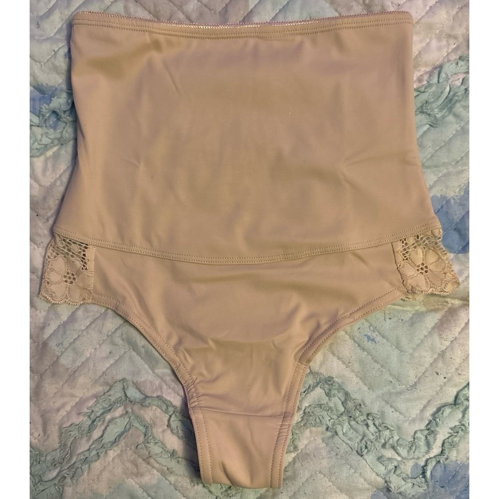 NEW Vivisoo Lace Detail Hi Waist Tummy Control Shaper Thong Panty, Beige, Small